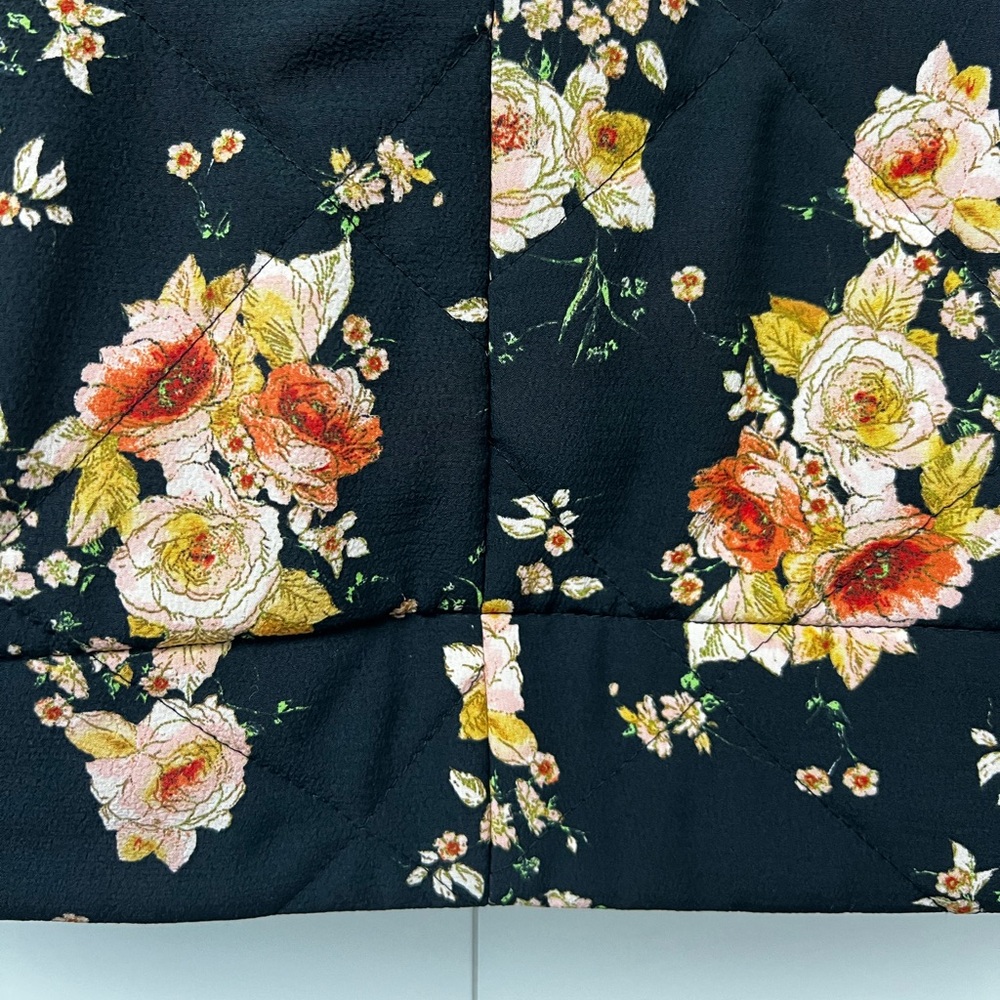 ZARA | Black Quilted Peach & Cream Floral filled Jacket - Picture 14 of 16